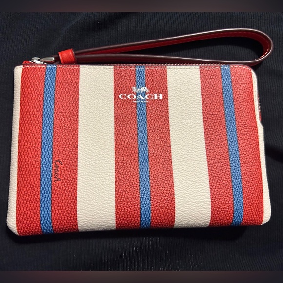 COACH Corner Zip Wristlet With Stripe Print - Picture 1 of 9